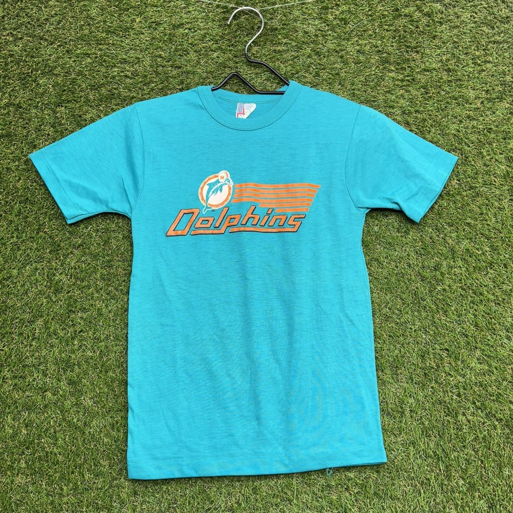 Vintage Miami Dolphins Shirt Boys Medium Blue NFL Football Garan Youth 80s